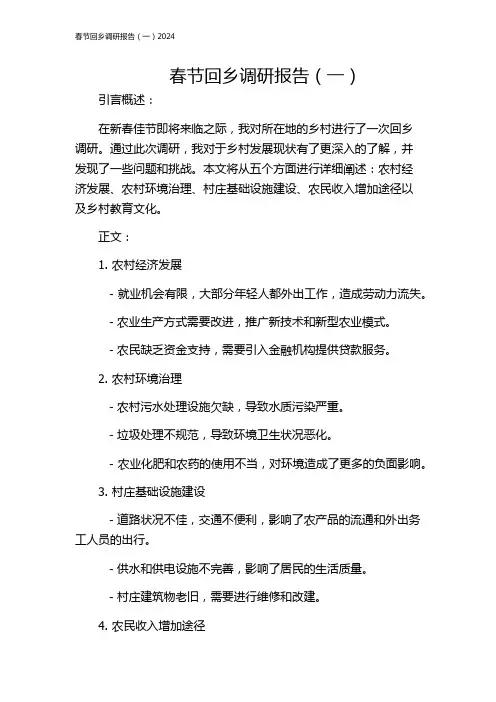 春节回乡调研报告(一)2024