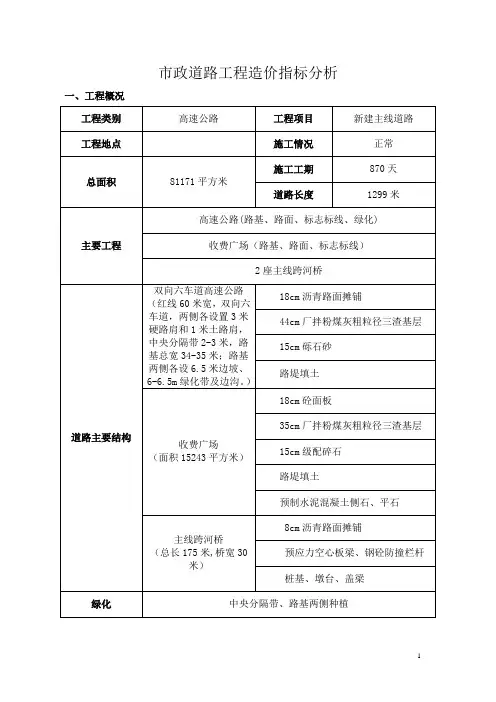 高速公路工程造价指标分析
