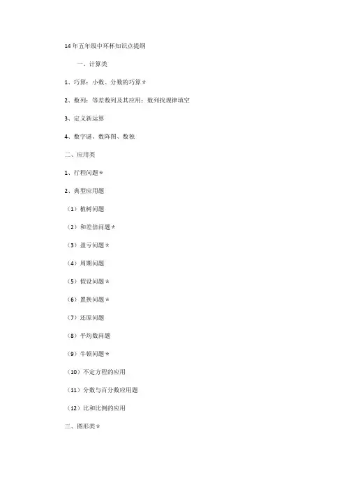 14~15年中环杯五年级考纲