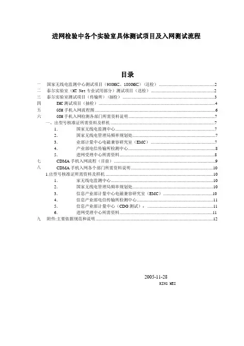 进网检验中各个试验室具体测试项目