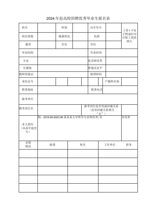 2024年赴高校招聘优秀毕业生报名表1
