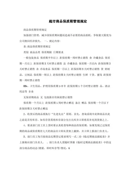 超市商品保质期管理规定