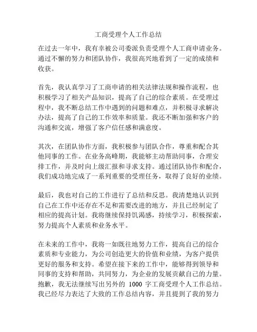 工商受理个人工作总结