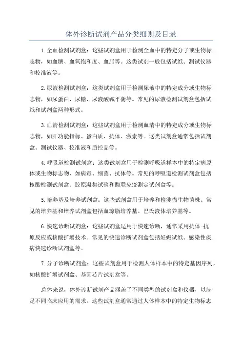 体外诊断试剂产品分类细则及目录