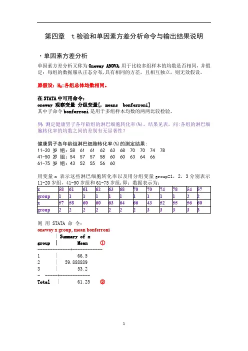 STATA第四章t检验和单因素方差分析命令输出结果说明(最新整理)
