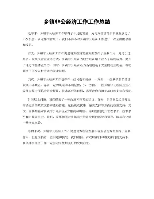 乡镇非公经济工作工作总结