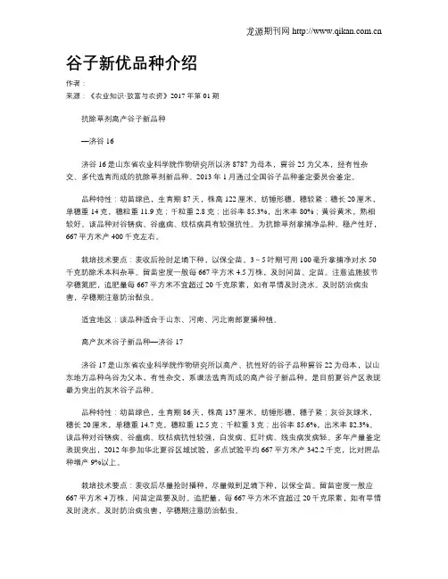谷子新优品种介绍