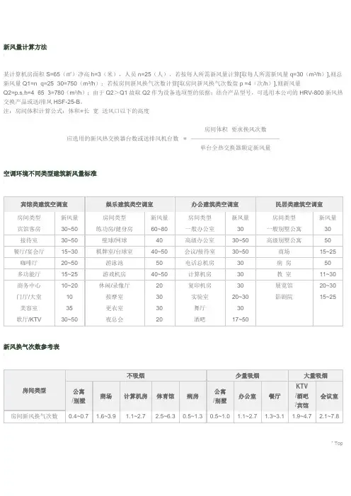 新风量计算方法