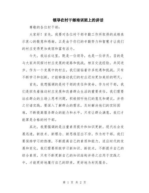 领导在村干部培训班上的讲话