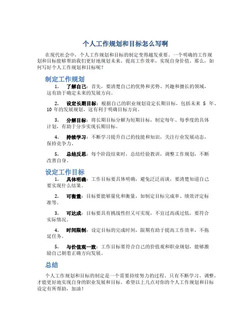 个人工作规划和目标怎么写啊