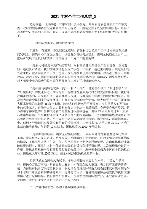 2021年村全年工作总结