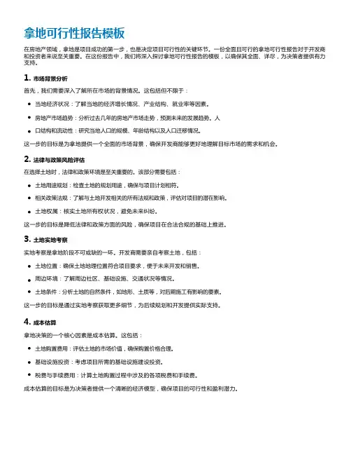 拿地可行性报告模版