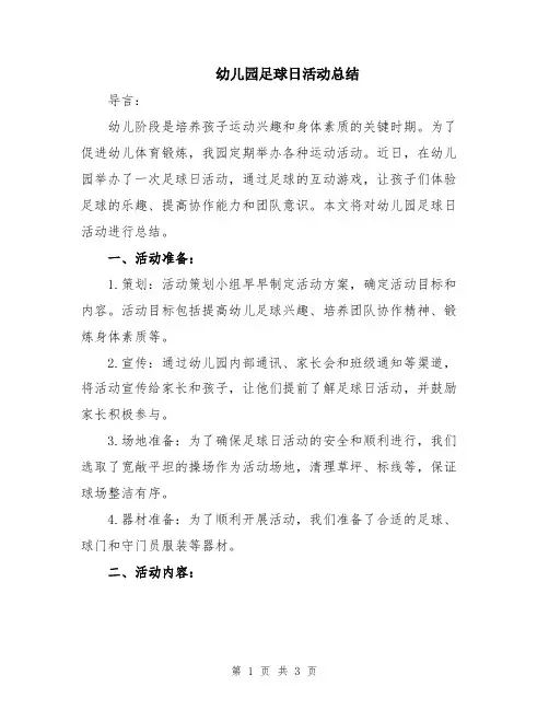 幼儿园足球日活动总结