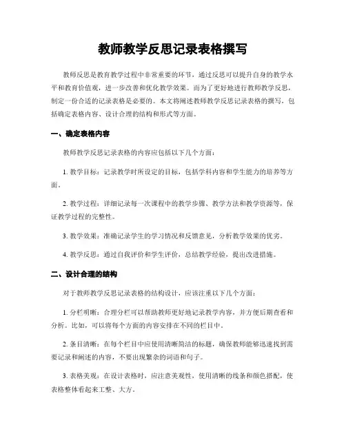 教师教学反思记录表格撰写