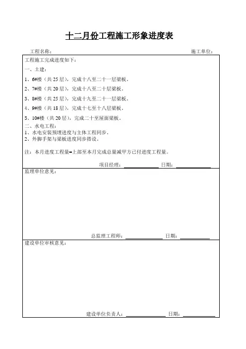 十二月份工程施工形象进度表