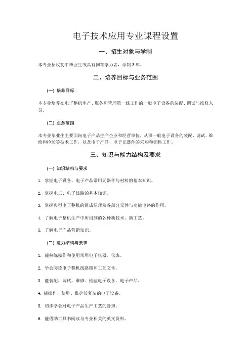 电子技术应用专业课程设置