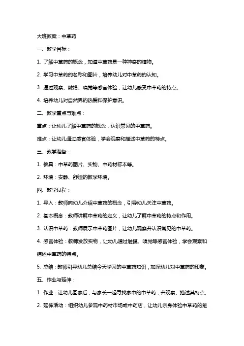 大班教案：中草药