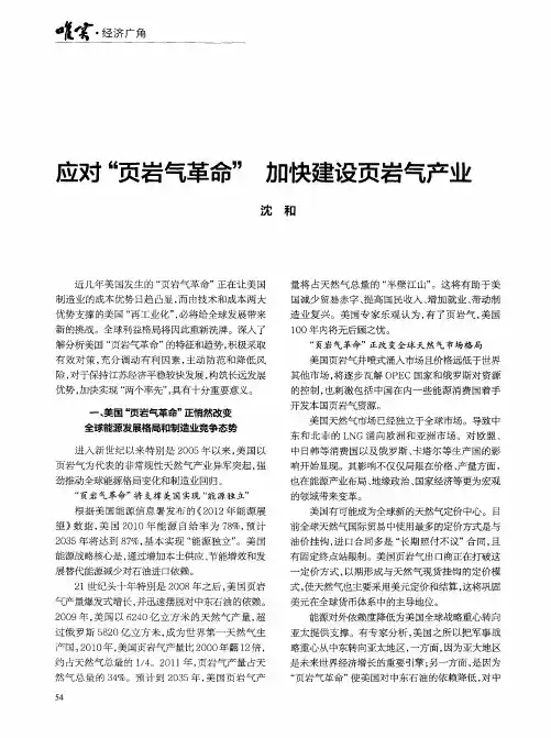 应对“页岩气革命”加快建设页岩气产业