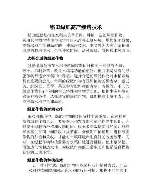 稻田绿肥高产栽培技术