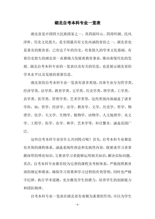 湖北自考本科专业一览表
