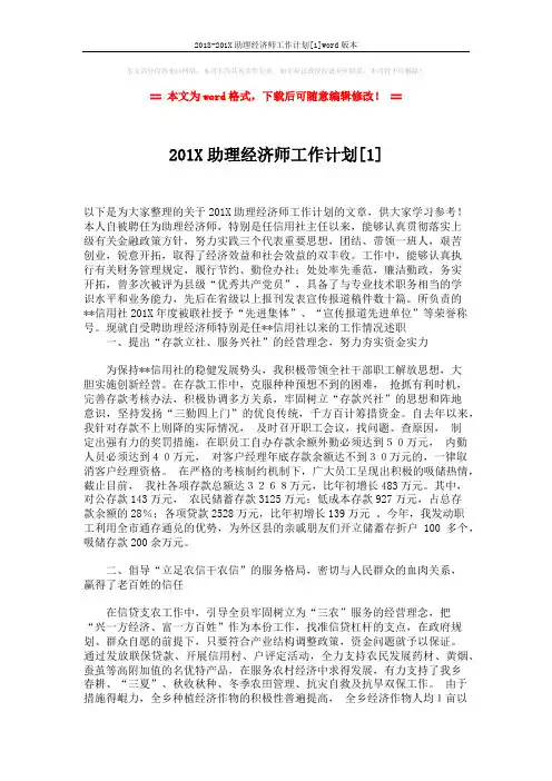 2018-201X助理经济师工作计划[1]word版本 (3页)