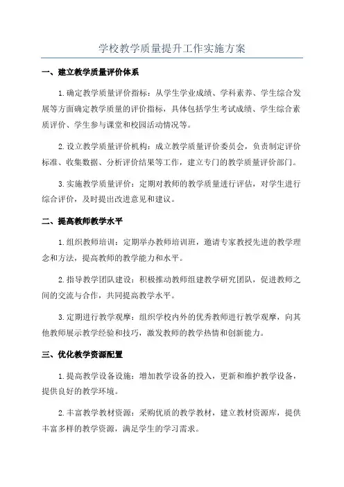 学校教学质量提升工作实施方案