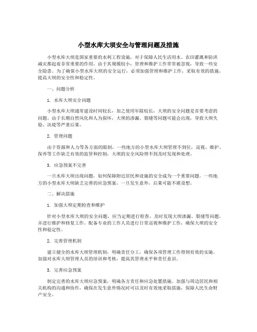 小型水库大坝安全与管理问题及措施