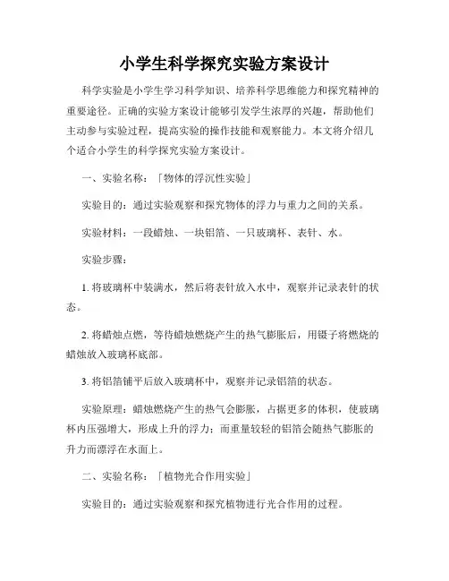 小学生科学探究实验方案设计