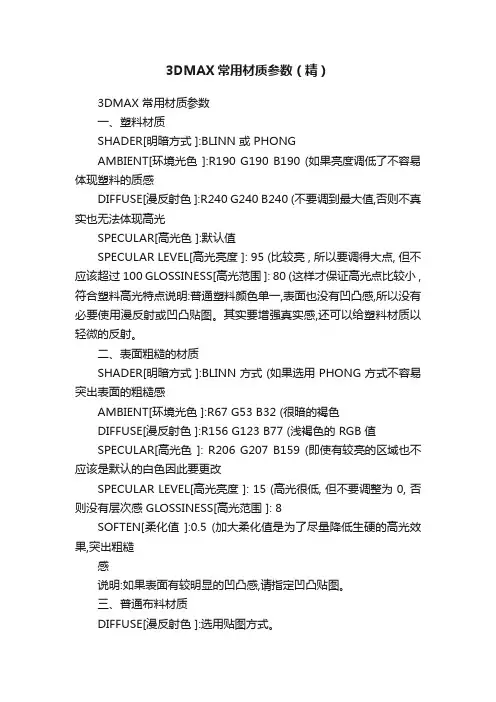 3DMAX常用材质参数（精）