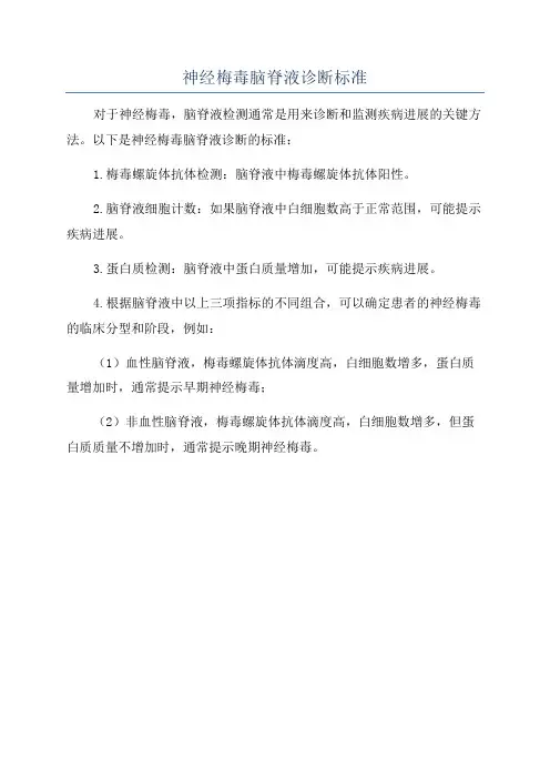 神经梅毒脑脊液诊断标准