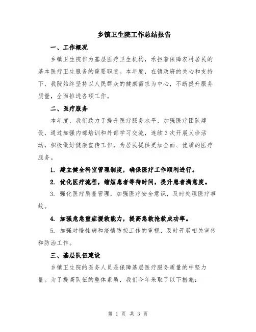 乡镇卫生院工作总结报告