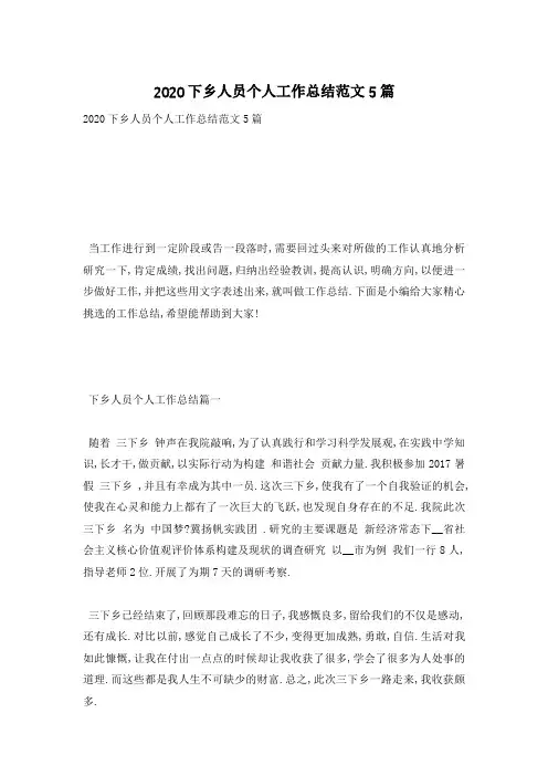 下乡人员个人工作总结范文5篇