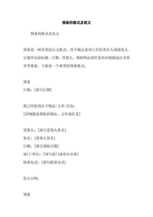 领条的格式及范文