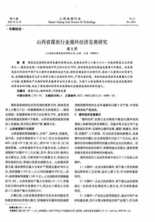 山西省煤炭行业循环经济发展研究