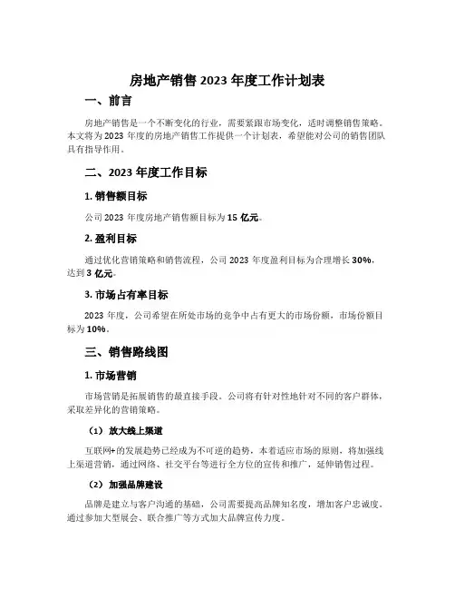 房地产销售2023年度工作计划表