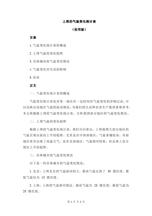 上周的气温变化统计表