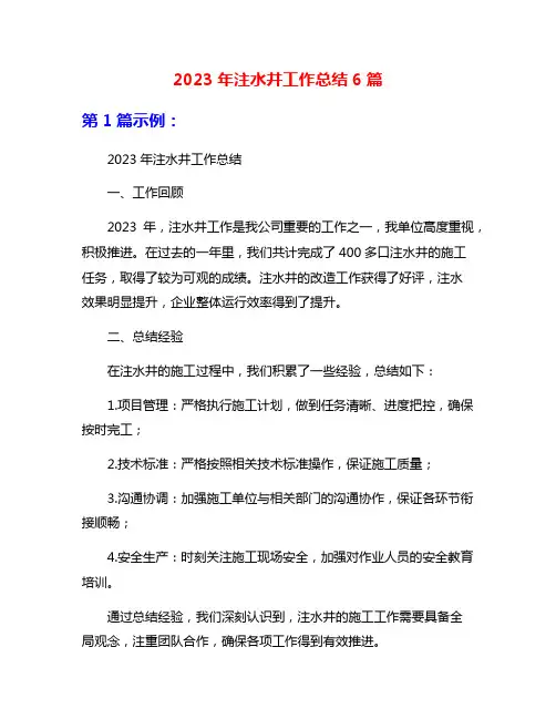 2023年注水井工作总结6篇
