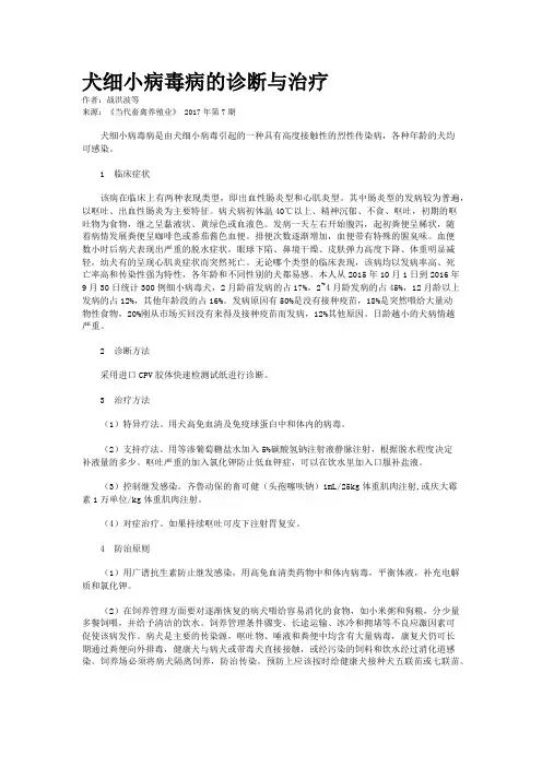 犬细小病毒病的诊断与治疗