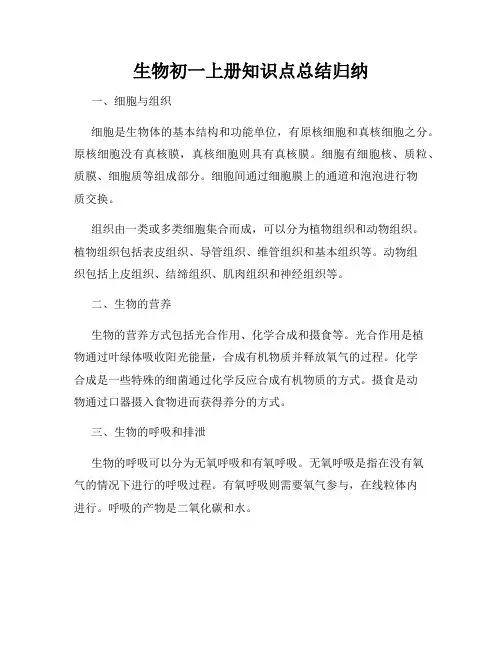 生物初一上册知识点总结归纳