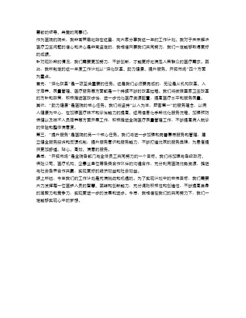 医院院长年度工作计划范文