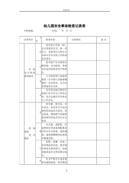 幼儿园安全事故检查记录表