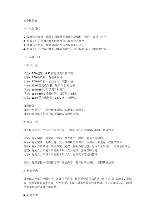 初中计划表计划表