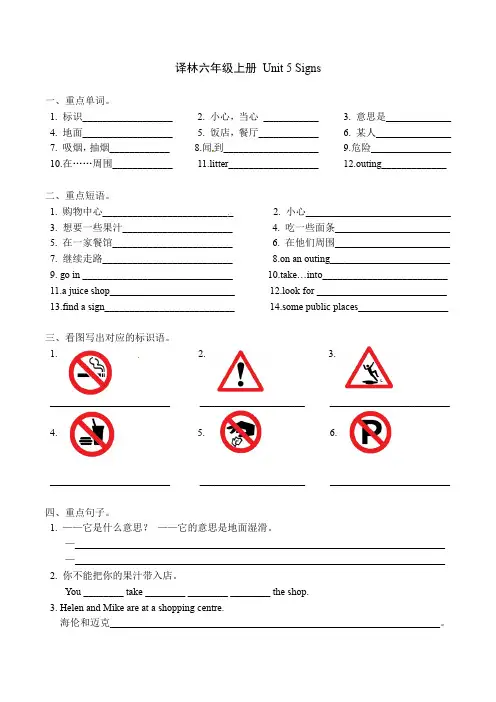 译林英语六年级上册第五单元练习试卷(word版,含答案)