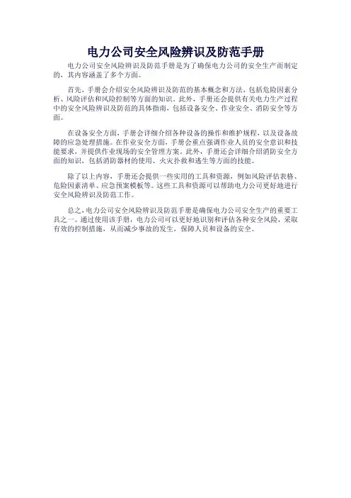 电力公司安全风险辨识及防范手册