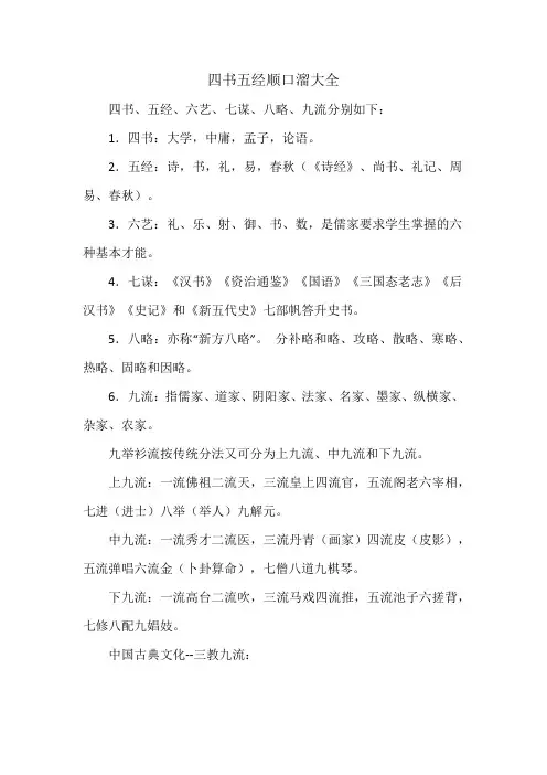 四书五经顺口溜大全