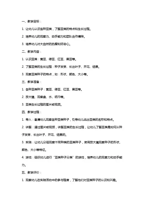 幼儿园大班有趣的豆宝宝教案