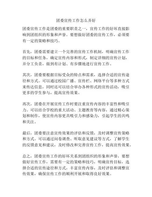 团委宣传工作怎么弄好