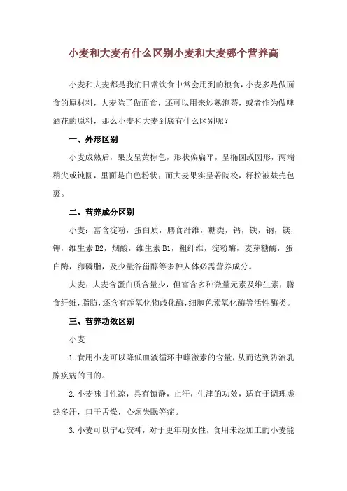 小麦和大麦有什么区别 小麦和大麦哪个营养高