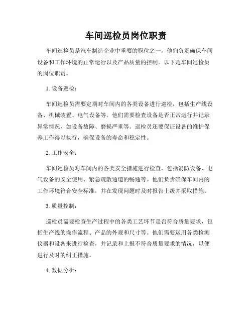 车间巡检员岗位职责