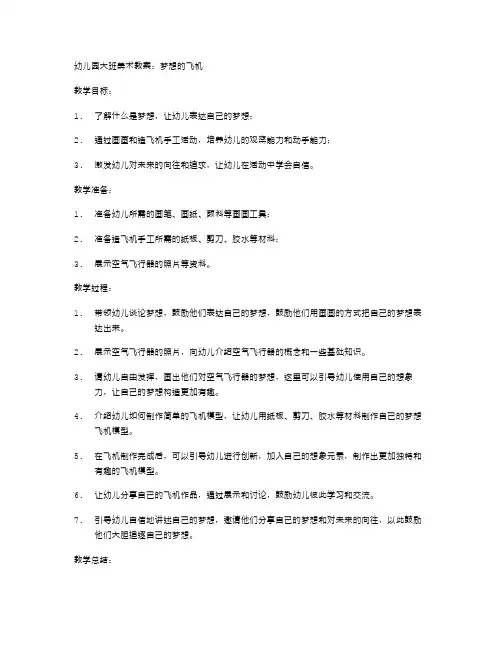 幼儿园大班美术教案：梦想的飞机